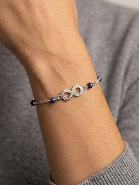 Handcrafted Sterling Silver Infinity Sapphire Diamond Bracelet